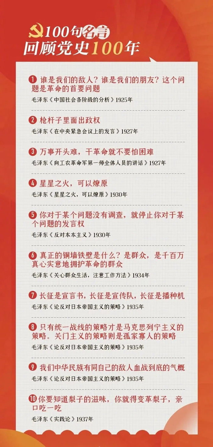 公考用得上！100句名言回顧黨史百年，一起學習